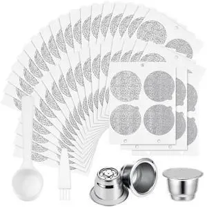 300 Pcs Reusable Espresso Capsules 2 Refillable Coffee Pods Stainless Steel Cups Filters Compatible with Nespresso Original Line Machines with Aluminum Foil Seals Stickers Lids 300 Pcs Reusable Espresso Capsules 2 Refillable Coffee Pods Stainless Steel Cups Filters Compatible with Nespresso Original Line Machines with Aluminum Foil Seals Stickers Lids
