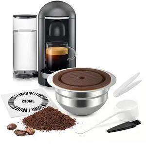Reusable Stainless Steel Coffee Capsule for Nes-resso Ve-tuo, 230mL Refillable Pod with Food Grade Silicone Lids, Compatible with Ve-tuo Plus/Pop/Next Machines Reusable Stainless Steel Coffee Capsule for Nes-resso Ve-tuo, 230mL Refillable Pod with Food Grade Silicone Lids, Compatible with Ve-tuo Plus/Pop/Next Machines