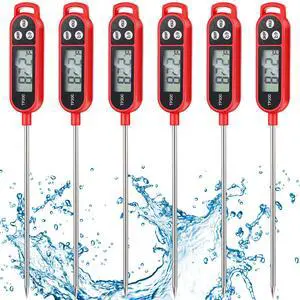 6 Pcs Instant Read Meat Thermometer with Long Probe 9.65 Inch Kitchen Cooking Food Candy Waterproof Digital Thermometer for BBQ Water Milk Yogurt Liquid Cooking(Red) 6 Pcs Instant Read Meat Thermometer with Long Probe 9.65 Inch Kitchen Cooking Food Candy Waterproof Digital Thermometer for BBQ Water Milk Yogurt Liquid Cooking(Red)
