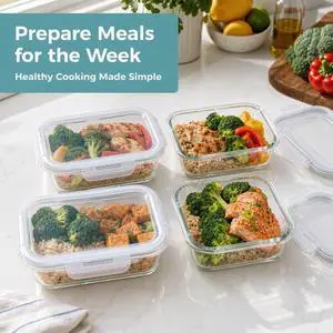Glass Food Storage Containers With Locking Lids - Meal Prep Containers - Lunch Bento Boxes - 1 Compartment - 4pk-28oz Box Set - Transparent Lids - BPA Free and Dishwasher Safe Glass Food Storage Containers With Locking Lids - Meal Prep Containers - Lunch Bento Boxes - 1 Compartment - 4pk-28oz Box Set - Transparent Lids - BPA Free and Dishwasher Safe