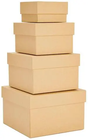 Square Nesting Boxes With Lids - Kraft Brown, Paperboard, 4-Pack, 6.5-3.5 In - Cardboard Nesting Gift Boxes for Presents & Party Favors Square Nesting Boxes With Lids - Kraft Brown, Paperboard, 4-Pack, 6.5-3.5 In - Cardboard Nesting Gift Boxes for Presents & Party Favors