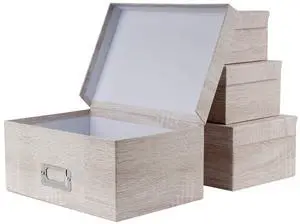 Photo Boxes with Lids - 4 in 1 Set Waterproof Storage Boxes with Handles - Decorative Multiple Size Storage Bins for Clothes/Shoes/Office/Cosmetic/Books Photo Boxes with Lids - 4 in 1 Set Waterproof Storage Boxes with Handles - Decorative Multiple Size Storage Bins for Clothes/Shoes/Office/Cosmetic/Books
