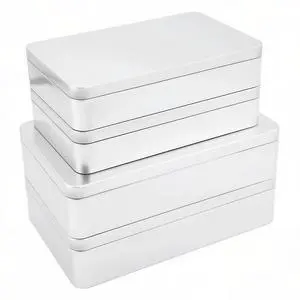 4 Pieces Mixed Sizes Rectangular Empty Tin Box Containers, Silver 4 Pieces Mixed Sizes Rectangular Empty Tin Box Containers, Silver