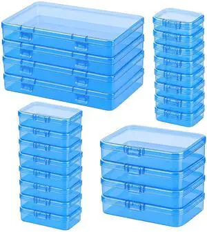 Blue Organizer Boxes, 24 Pack Mixed Size Plastic Storage Containers with Hinged Lid & Label Stickers, Multi-Size Rectangular Clear Boxes for Beads, Jewelry, Crafts, Electronic - DIY Blue Organizer Boxes, 24 Pack Mixed Size Plastic Storage Containers with Hinged Lid & Label Stickers, Multi-Size Rectangular Clear Boxes for Beads, Jewelry, Crafts, Electronic - DIY