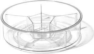 Plastic Round Turntable Organizer with 6 Compartments - Clear | Spinning Divided Turntable Container | Rotating Organizer Storage for Bottle Condiments Fridge Kitchen Counter Pantry Bathroom Plastic Round Turntable Organizer with 6 Compartments - Clear | Spinning Divided Turntable Container | Rotating Organizer Storage for Bottle Condiments Fridge Kitchen Counter Pantry Bathroom