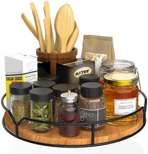 Lazy Susan Turntable Organizer for Cabinet Pantry Kitchen Countertop Refrigerator Cupboard, Pine Wood, 9", Carbonized Black Lazy Susan Turntable Organizer for Cabinet Pantry Kitchen Countertop Refrigerator Cupboard, Pine Wood, 9", Carbonized Black