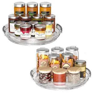 Lazy Susan 2 Pack, 9 Inch Clear Turntable for Kitchen Cabinet, Rotating Spice Rack, Pantry Organizer and Storage, Bathroom Countertop Organizing for Makeup Vanity Lazy Susan 2 Pack, 9 Inch Clear Turntable for Kitchen Cabinet, Rotating Spice Rack, Pantry Organizer and Storage, Bathroom Countertop Organizing for Makeup Vanity