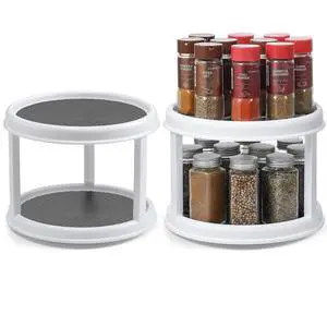 2 Pack, 2 Tier 10" Turntable Lazy Susan Spice Organizer - Rotating Seasoning Rack Spinner for Pantry Cabinet Kitchen Countertop, Table Top Organizing - Multiuse Two Tier Rotating Organization Rack 2 Pack, 2 Tier 10" Turntable Lazy Susan Spice Organizer - Rotating Seasoning Rack Spinner for Pantry Cabinet Kitchen Countertop, Table Top Organizing - Multiuse Two Tier Rotating Organization Rack