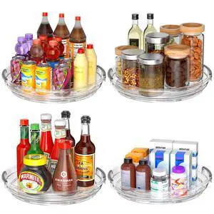 Clear Lazy Susan Organizer Turntable for Cabinet Table Top, 9.25 Inch 4 Pack 360 Rotating Spinning Makeup Organizer for Vanity, Kitchen Storage Rack Heavy-Duty Pantry Spices Tray Countertop Organizer Clear Lazy Susan Organizer Turntable for Cabinet Table Top, 9.25 Inch 4 Pack 360 Rotating Spinning Makeup Organizer for Vanity, Kitchen Storage Rack Heavy-Duty Pantry Spices Tray Countertop Organizer