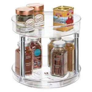 9-Inch Recycled Plastic 2-Tier Lazy Susan Organizer, Clear/Chrome 9-Inch Recycled Plastic 2-Tier Lazy Susan Organizer, Clear/Chrome
