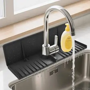 Silicone Sink Splash Guard Behind Faucet, Faucet Mat Backsplash Guard Black Silicone Sink Splash Guard Behind Faucet, Faucet Mat Backsplash Guard Black