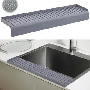 Sink Edge Protector with Suction Cup 14" 20" 24" 30", Silicone Sink Splash Guard for Kitchen & Bathroom, Protect Countertop from Scratches, Stains, for Stainless Steel Granite Quartz-Grey Sink Edge Protector with Suction Cup 14" 20" 24" 30", Silicone Sink Splash Guard for Kitchen & Bathroom, Protect Countertop from Scratches, Stains, for Stainless Steel Granite Quartz-Grey