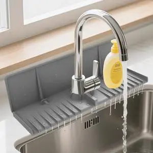 Silicone Faucet Mat for Kitchen Sink - Sink Splash Guard Behind Faucet Grey Silicone Faucet Mat for Kitchen Sink - Sink Splash Guard Behind Faucet Grey