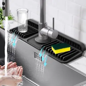 14.6-Inch Kitchen Sink Splash Guard Mat | 7° Slope for Fast Self-Draining | Snap-Lock Design | Universal & Cuttable Silicone Faucet Mat BLACK 14.6-Inch Kitchen Sink Splash Guard Mat | 7° Slope for Fast Self-Draining | Snap-Lock Design | Universal & Cuttable Silicone Faucet Mat BLACK