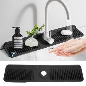 24"Longer Silicone Faucet Mat For Kitchen Sink Splash Guard -7° Slope Snap Lock- Sink Faucet Mat Splash Guard Kitchen Sink Area Silicone Sink Water Splash Guard Behind Faucet (Black, 24"x5.5") 24"Longer Silicone Faucet Mat For Kitchen Sink Splash Guard -7° Slope Snap Lock- Sink Faucet Mat Splash Guard Kitchen Sink Area Silicone Sink Water Splash Guard Behind Faucet (Black, 24"x5.5")