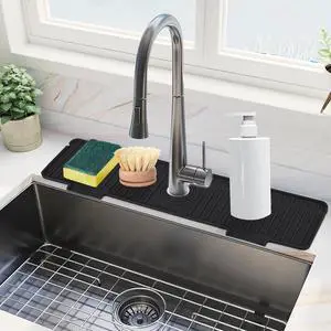 Kitchen Sink Splash Guard, 20 inch Silicone Faucet Guard & Draining Mat, 10° Large Slope Sink Faucet Mat Splash Guard, Bathroom Sink Organizer, Kitchen Sink Accessories Gadgets, 20 x 5.5, Black Kitchen Sink Splash Guard, 20 inch Silicone Faucet Guard & Draining Mat, 10° Large Slope Sink Faucet Mat Splash Guard, Bathroom Sink Organizer, Kitchen Sink Accessories Gadgets, 20 x 5.5, Black