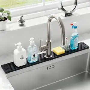 24 Inch Kitchen Sink Splash Guard, Sink Splash Guard Behind Faucet, Silicone Faucet Handle Drip Catcher Tray Mat for Kitchen, Bathroom Counter, Dark Gray, 23.6" x 4" 24 Inch Kitchen Sink Splash Guard, Sink Splash Guard Behind Faucet, Silicone Faucet Handle Drip Catcher Tray Mat for Kitchen, Bathroom Counter, Dark Gray, 23.6" x 4"