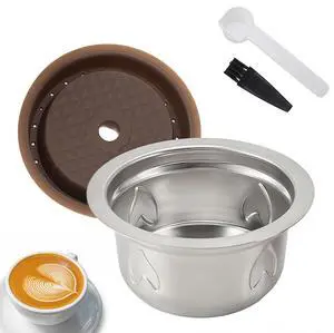 Refillable Coffee Capsule : Compatible with Nespresso Vertuo Coffee Capsules, 230ml Stainless Steel Reusable Coffee Pod Kit with 1 Silicone Lid, 1 Spoon, 1 Brush Refillable Coffee Capsule : Compatible with Nespresso Vertuo Coffee Capsules, 230ml Stainless Steel Reusable Coffee Pod Kit with 1 Silicone Lid, 1 Spoon, 1 Brush
