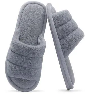 Terry Cloth Open Toe Slippers for Women Memory Foam House Shoes Terry Cloth Open Toe Slippers for Women Memory Foam House Shoes