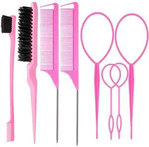 8Pcs Hair Brushes Set with 4Pcs Topsy Hair Tail Tools 1Pcs Bristle Teasing Hair Brush 1Pcs Edge Control Brush 2Pcs Metal Pin Rat Tail Combs for Woman Girl Hair Styling,Edge&Back Brushing,Pink 8Pcs Hair Brushes Set with 4Pcs Topsy Hair Tail Tools 1Pcs Bristle Teasing Hair Brush 1Pcs Edge Control Brush 2Pcs Metal Pin Rat Tail Combs for Woman Girl Hair Styling,Edge&Back Brushing,Pink