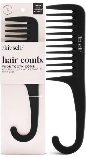 Wide Tooth Comb For Curls - Curved Handle Detangling Tool for Curly, Wet & Thick Hairs, Frizz-Free Shower Comb for Women, Easy Everyday Hair Care at Home or On-the-go - Black Wide Tooth Comb For Curls - Curved Handle Detangling Tool for Curly, Wet & Thick Hairs, Frizz-Free Shower Comb for Women, Easy Everyday Hair Care at Home or On-the-go - Black