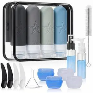 18 Pack Travel Bottles for Toiletries - TSA Approved, Triple Leak Proof Silicone Set, 3oz Refillable Travel Essentials Kit for Shampoo, Conditioner, Lotion & More, Gray, BPA Free 18 Pack Travel Bottles for Toiletries - TSA Approved, Triple Leak Proof Silicone Set, 3oz Refillable Travel Essentials Kit for Shampoo, Conditioner, Lotion & More, Gray, BPA Free