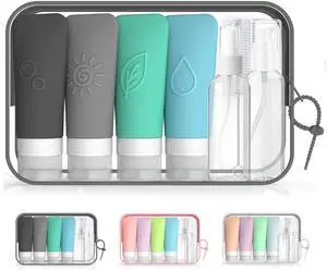 16-Piece Silicone Travel Bottles Set TSA Approved Leakproof Toiletry Kit with Flat Easy-Squeeze Bottles, Pump & Spray, Waterproof Bag 16-Piece Silicone Travel Bottles Set TSA Approved Leakproof Toiletry Kit with Flat Easy-Squeeze Bottles, Pump & Spray, Waterproof Bag