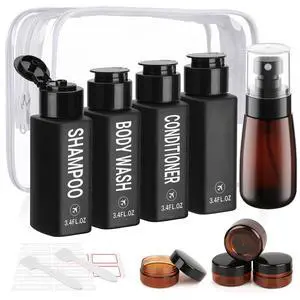 Travel Bottles for Toiletries 14PCS 3.4oz Pre-Printed Shampoo, Conditioner, Body Wash TSA Approved 2oz Travel Spray Bottle Leak Proof Plastic Cream Jars Refillable Lotion Containers(Black) Travel Bottles for Toiletries 14PCS 3.4oz Pre-Printed Shampoo, Conditioner, Body Wash TSA Approved 2oz Travel Spray Bottle Leak Proof Plastic Cream Jars Refillable Lotion Containers(Black)
