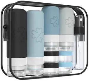 18 Pack TSA Approved Travel Bottles for Toiletries Leak Proof Silicone Refillable Containers Set with Toiletry Bag, Squeeze Bottles, Spray Bottles & Cream Jars for Shampoo, Conditioner & Lotion 18 Pack TSA Approved Travel Bottles for Toiletries Leak Proof Silicone Refillable Containers Set with Toiletry Bag, Squeeze Bottles, Spray Bottles & Cream Jars for Shampoo, Conditioner & Lotion