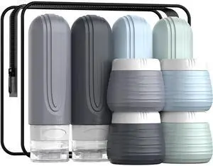 Travel Bottles for Toiletries 8 Pack, TSA Approved Travel Size Toiletries Containers Set, 4 Silicone Leak Proof Refillable Bottles and 4 Creams Jars Accessories Kit W/Clear Bag (GRAY) Travel Bottles for Toiletries 8 Pack, TSA Approved Travel Size Toiletries Containers Set, 4 Silicone Leak Proof Refillable Bottles and 4 Creams Jars Accessories Kit W/Clear Bag (GRAY)