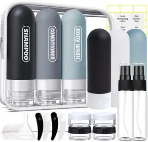 20 Pack Travel Bottles Set, TSA Approved Travel Size Toiletries Containers, Leak Proof Shampoo and Conditioner Bottles, Refillable Travel Essentials Toiletry Bottles (Dark Color) 20 Pack Travel Bottles Set, TSA Approved Travel Size Toiletries Containers, Leak Proof Shampoo and Conditioner Bottles, Refillable Travel Essentials Toiletry Bottles (Dark Color)