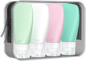 Travel Bottles for Toiletries, TSA Approved 2oz Leak Proof Silicone Squeezable Containers, BPA Free Refillable Vacation Essentials for Shampoo Body Wash Liquids (4 Pack) Travel Bottles for Toiletries, TSA Approved 2oz Leak Proof Silicone Squeezable Containers, BPA Free Refillable Vacation Essentials for Shampoo Body Wash Liquids (4 Pack)