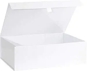 White Hard Gift Box With Magnetic Closure Lid 14" x 9" x 4" Rectangle Favor Boxes With White Glossy Finish (1 Box) White Hard Gift Box With Magnetic Closure Lid 14" x 9" x 4" Rectangle Favor Boxes With White Glossy Finish (1 Box)