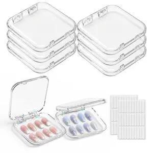 6 Pcs Press On Nail Storage Box with 60 Double Sided Adhesive Tapes, Clear Acrylic Nail Packaging Box, Fake Nail Display Case Organizer for Press Ons, Nail Art Business, Salon Supplies 6 Pcs Press On Nail Storage Box with 60 Double Sided Adhesive Tapes, Clear Acrylic Nail Packaging Box, Fake Nail Display Case Organizer for Press Ons, Nail Art Business, Salon Supplies