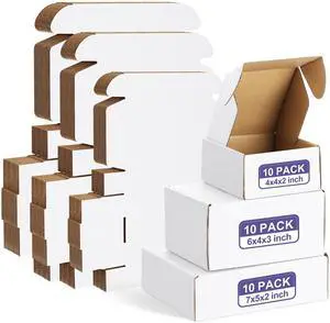30 Pack Small Shipping Boxes Assorted Sizes, 4x4x2, 6x4x3, 7x5x2-10 PCS Each Small Boxes, White Corrugated Box Mailers, Cardboard Boxes for Packaging Small Business, Mailing 30 Pack Small Shipping Boxes Assorted Sizes, 4x4x2, 6x4x3, 7x5x2-10 PCS Each Small Boxes, White Corrugated Box Mailers, Cardboard Boxes for Packaging Small Business, Mailing