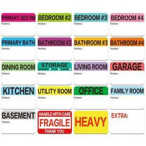 600 Count 3 x 2 Large Home Moving Packing Box Labels for 3-4 Bedroom House with Writable Notes Areas, 17 Color Coded Moving Labels for Boxes + Fragile Moving Stickers + Heavy and Blank Labels 600 Count 3 x 2 Large Home Moving Packing Box Labels for 3-4 Bedroom House with Writable Notes Areas, 17 Color Coded Moving Labels for Boxes + Fragile Moving Stickers + Heavy and Blank Labels
