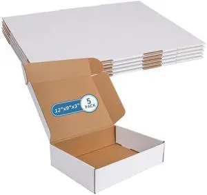12" x 9" x 3" White Corrugated Cardboard Shipping Boxes Set of 5 12" x 9" x 3" White Corrugated Cardboard Shipping Boxes Set of 5