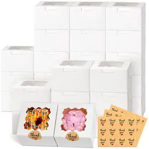 26pcs White Cookie Boxes with Window, 4x4x2.5 Inches Small Bakery Boxes with 36pcs Stickers, for Mini Cake Cookies Treat Dessert Pastry Donuts Macaroon Strawberries Chocolate Cupcakes Candy 26pcs White Cookie Boxes with Window, 4x4x2.5 Inches Small Bakery Boxes with 36pcs Stickers, for Mini Cake Cookies Treat Dessert Pastry Donuts Macaroon Strawberries Chocolate Cupcakes Candy