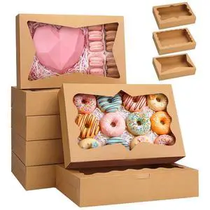 7pcs Cookie Boxes with 3 Style Window,12x8x2.5 In Brown Bakery Boxes 7pcs Cookie Boxes with 3 Style Window,12x8x2.5 In Brown Bakery Boxes