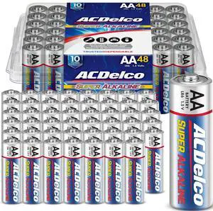ACDelco 48-Count Double AA Batteries, Maximum Power Super Alkaline Battery, 10-Year Shelf Life, Reclosable Packaging ACDelco 48-Count Double AA Batteries, Maximum Power Super Alkaline Battery, 10-Year Shelf Life, Reclosable Packaging