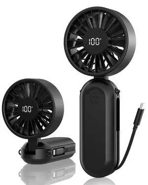 Foldable Handheld Fan Rechargeable, Built-in Type-C Cable, 5-Speed Personal Fan, Max 17H Runtime, Wearable Neck Fans for Travel Outdoor Cruise Makeup, Gifts for Women Men Stylish Girl (Black) Foldable Handheld Fan Rechargeable, Built-in Type-C Cable, 5-Speed Personal Fan, Max 17H Runtime, Wearable Neck Fans for Travel Outdoor Cruise Makeup, Gifts for Women Men Stylish Girl (Black)