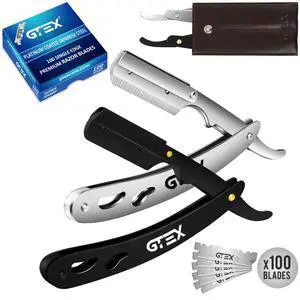 Straight Razors For Men 100 Barber Razor Blades - 2 Professional Single Blade Razors for Men Navajas Para Barbero Straight Edge Razor Barber Beard Razor Shavette Shaving Razor Kit Straight Razors For Men 100 Barber Razor Blades - 2 Professional Single Blade Razors for Men Navajas Para Barbero Straight Edge Razor Barber Beard Razor Shavette Shaving Razor Kit