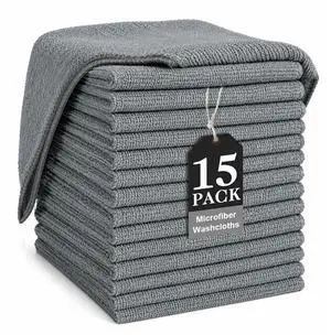 Grey Washcloths 15 Pack, Highly Absorbent & Quick Drying Face Towels, Premium Quality Soft Bath Towels, Multipurpose Microfiber Wash Cloths, 12x12 inches Grey Washcloths 15 Pack, Highly Absorbent & Quick Drying Face Towels, Premium Quality Soft Bath Towels, Multipurpose Microfiber Wash Cloths, 12x12 inches
