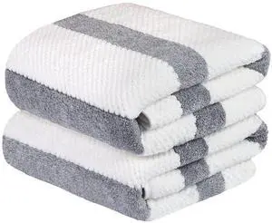 Large Bath Towels Set of 2, Waffle Stripe Grey, 30" x 60" Large Bath Towels Set of 2, Waffle Stripe Grey, 30" x 60"
