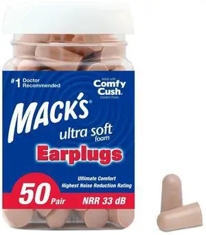 Ultra Soft Foam Earplugs, 50 Pair - 33dB Highest NRR | Made in USA Ultra Soft Foam Earplugs, 50 Pair - 33dB Highest NRR | Made in USA