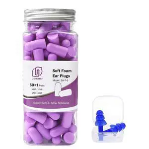Foam Ear Plugs for Sleep, 60 Pairs, 38dB SNR, Purple Foam Ear Plugs for Sleep, 60 Pairs, 38dB SNR, Purple