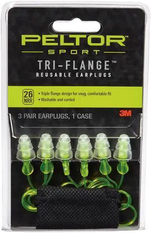 Sport Tri-Flange Corded Reusable Earplugs, 3-Pairs per Pack Sport Tri-Flange Corded Reusable Earplugs, 3-Pairs per Pack