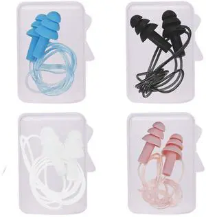 Noise Cancelling Ear Plugs with Cords 4 Pairs, Noise Reduction Soft Silicone Earplugs Waterproof Reusable Ear Plug for Sleeping, Snoring, Swimming, Study, High Fidelity Earplugs Noise Cancelling Ear Plugs with Cords 4 Pairs, Noise Reduction Soft Silicone Earplugs Waterproof Reusable Ear Plug for Sleeping, Snoring, Swimming, Study, High Fidelity Earplugs