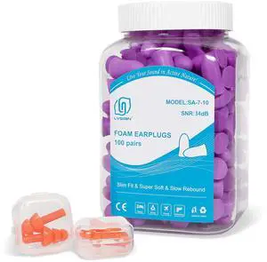 Slim Foam Ear Plugs for Small Ear Canals, 100 Pairs, 35dB SNR, Purple Slim Foam Ear Plugs for Small Ear Canals, 100 Pairs, 35dB SNR, Purple