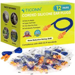 12 Pairs Reusable Silicone Ear Plugs for Sleeping Noise Cancelling, Individually Wrapped 25dB NRR Corded Earplugs for Study Concentration Travel (12 Pairs) 12 Pairs Reusable Silicone Ear Plugs for Sleeping Noise Cancelling, Individually Wrapped 25dB NRR Corded Earplugs for Study Concentration Travel (12 Pairs)